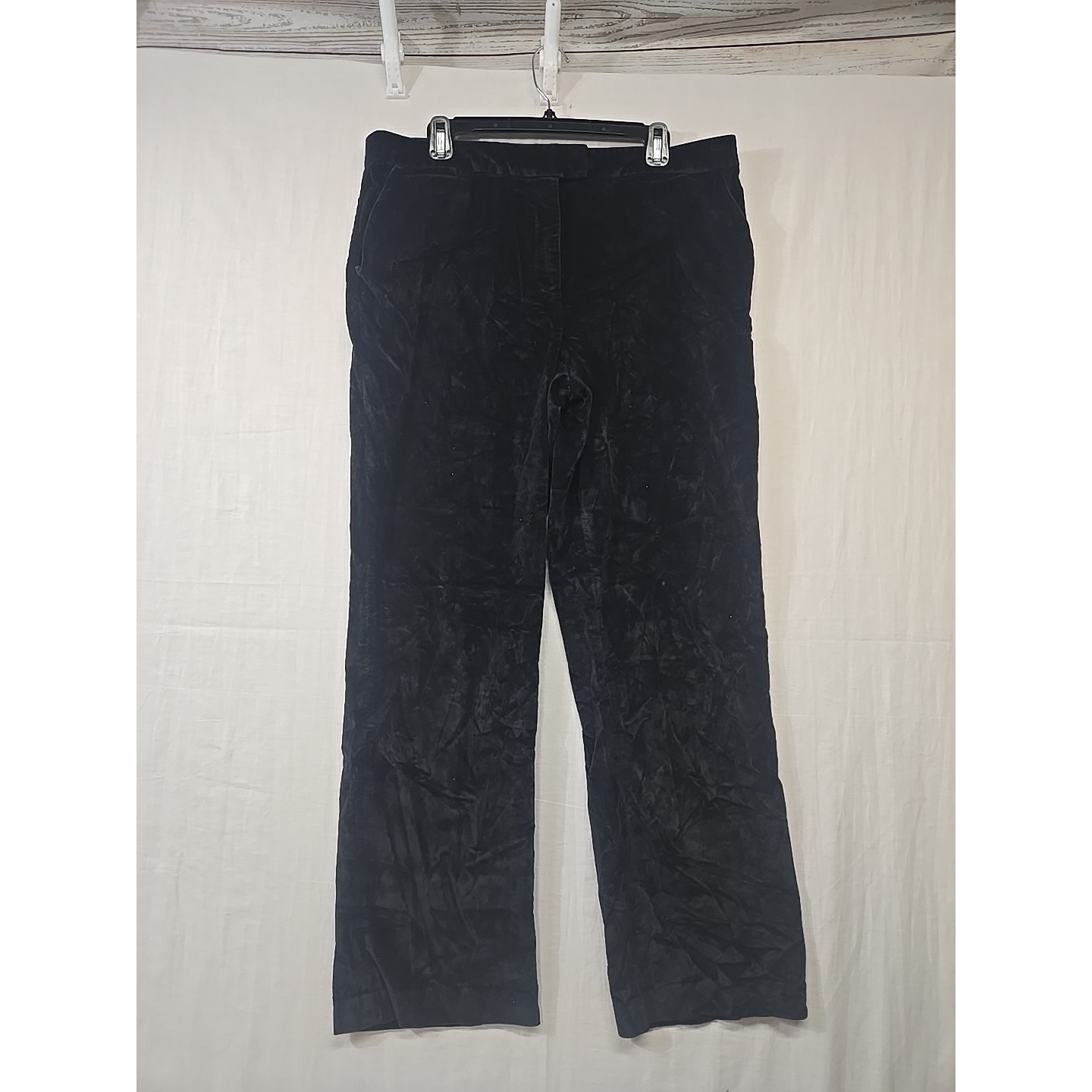 Vintage Talbots Pants 16 Black Velvet Velour Stretch Straight Leg High Waisted